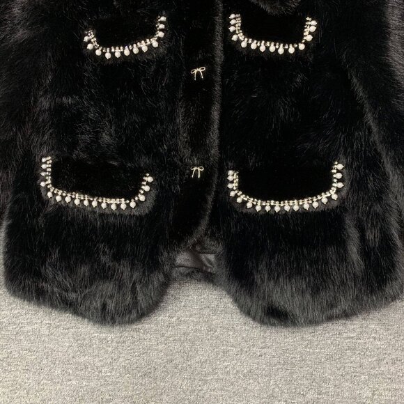 Fur coat with rhinestone trim and bow accents - Picture 2 of 5